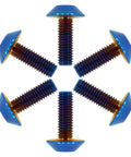 6 pcs titanium M5x15 umbrella head Torx bolts for bike motorcycle marine use in burnt blue color, arranged in a radial pattern.