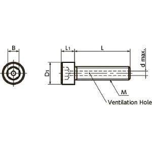 Diagram of SVST-M5-12 NBK Hex Socket Head Cap Vacuum Vented Screws, showing dimensions and ventilation hole location.