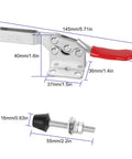 Adjustable Toggle Clamp Set 12 Pack Quick Release Hold Down Clamps 201 B Style red finish with dimensions for woodworking