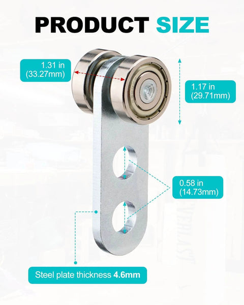 Diagram showing dimensions of 2 Wheel Trolley Assembly Rollers Bearing Design for 1-5/8 Inch Wide and Taller Strut Channels, pack of 12.