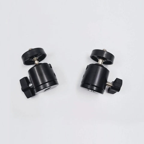 Two Pack Universal 1/4 Inch Mini Ball Head Mount With 360 Degree Rotation for DSLR cameras, shown on white background