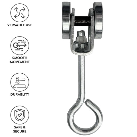 2 Wheels Trolley Assembly Rollers with Eye Hook Loop Silver Electro Galvanized Zinc Finish for Strut Channels