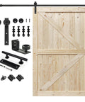60in x 84in Unfinished British Brace Knotty Barn Door with 10FT J Shape Sliding Hardware Kit, Solid Spruce Wood Construction