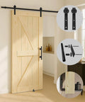60in x 84in Unfinished British Brace Knotty Barn Door with 10FT J Shape Sliding Hardware Kit in interior setting