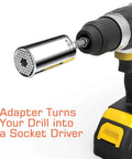 Universal Self Adjusting Socket Set Fits Standard One Quarter To Three Quarters Inch And Metric Seven Millimeter To Nineteen Millimeter attached to power drill