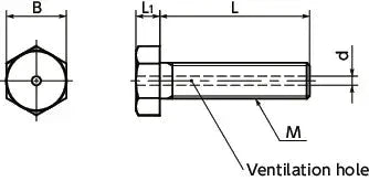Technical diagram of ✝️ SVHS-M5-10 NBK Hexagon Head Bolts - Ventilation Hole- 10 Vacuum Vented screws - Made in Japan, showing dimensions.