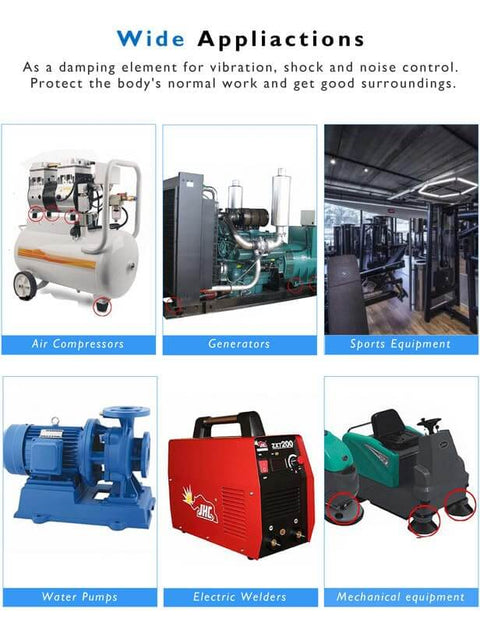 Air compressors, generators, sports equipment, water pumps, electric welders, mechanical equipment using vibration isolators.
