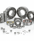 Various ball bearings and parts, with focus on 30mm Sealed Narrow-Width Ball Bearing, Stainless Steel Insert, Single-Row with Set Screw Lock