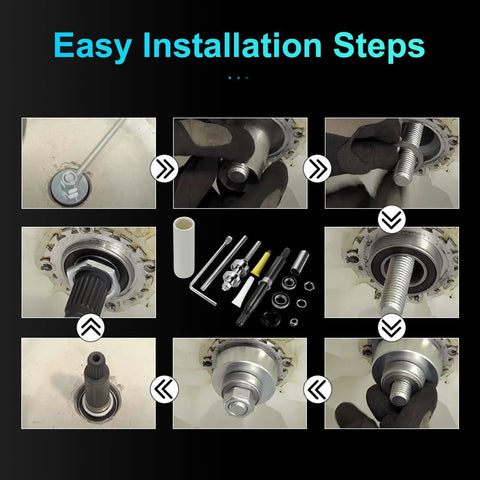 Installation steps for Washer Bearing Tool Kit and Tub Seal Replacement for Whirlpool Cabrio and Maytag Bravos XL Washers.