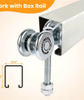 2Pcs Wheel Trolley Assembly Barn Door Rollers for 1-3/4" Wide 2-1/4" or Taller Rail Hanging Track, shown with box rail