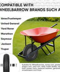 Red wheelbarrow with 4.80/4.00-8 Flat Free Wheelbarrow Tire and Wheel, 14.5 Inch Solid Polyurethane Wheel on grass