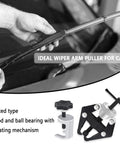 Windshield Wiper Arm Removal Tool Kit demonstrated on car windshield, showing Heavy Duty Wiper Arm Puller/Battery Terminal Puller design