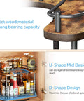 12 Inch D Shaped Lazy Susan Spice Rack Organizer, Height Adjustable Two Tier Rotating Turntable in wooden cabinet storage