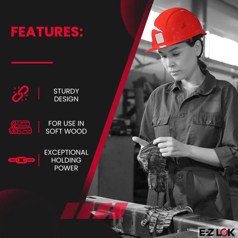 Worker wearing red hard hat assembling product, featuring soft wood threaded inserts 3/8-16 internal threads hex flange zinc 25mm long pack of 25 for pine plywood MDF furniture.