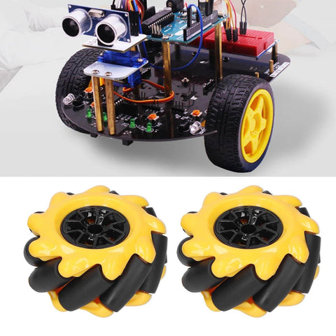 Yellow 60mm High Hideness Mecanum Wheel -Directional Wheel TT Motor Hubs/Connector for Robot Car Kit DIY STEM Toy Parts((2 Pair))