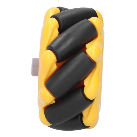 Front view of Yellow 60mm High Hideness Mecanum Wheel -Directional Wheel TT Motor Hubs/Connector for Robot Car Kit DIY STEM Toy Parts((2 Pair))