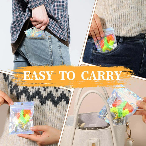 Yo-Yo Bearing Replacement Kit with 10 Ball & 8 Ball Bearings pictured in easy-to-carry packages in pockets and a handbag